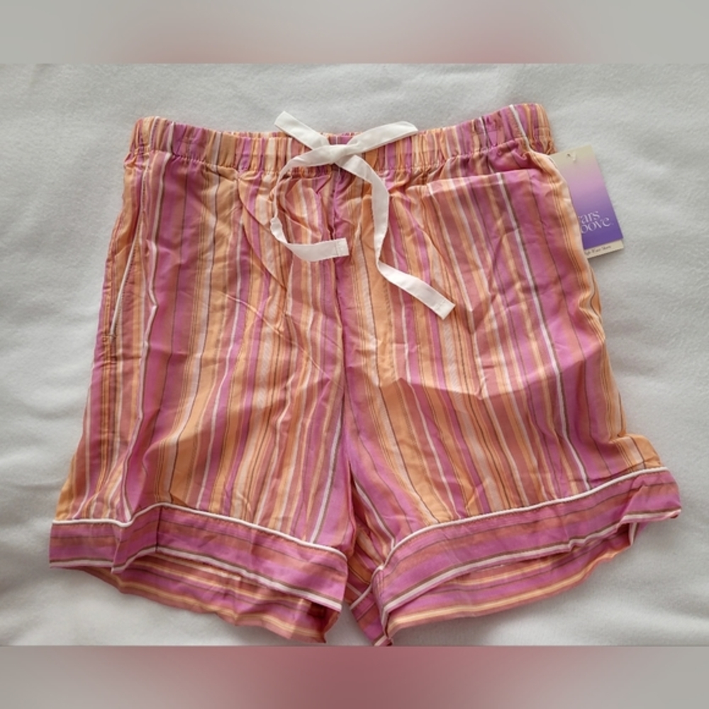 NWT Ladies Multicolor Sheeting Pull-on Drawstring Embellished Shorts Sz Medium